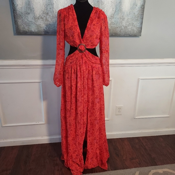 Vici Dresses & Skirts - VICI Floral Orange and Pink Maxi Dress Cut-out detail Sz-L